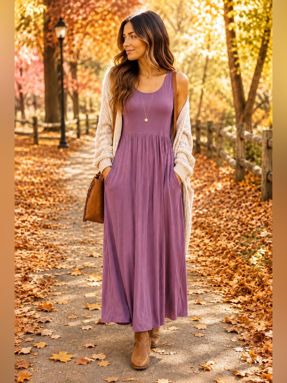 NWT OURS Plum Mauve Sleeveless Maxi Dress w/ Pockets | Fall Layering | Size M